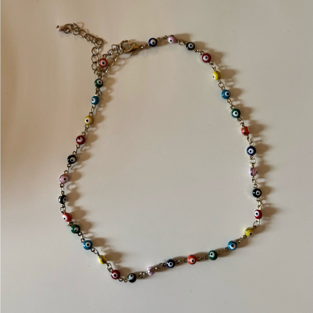 gold rainbow evil eye necklace